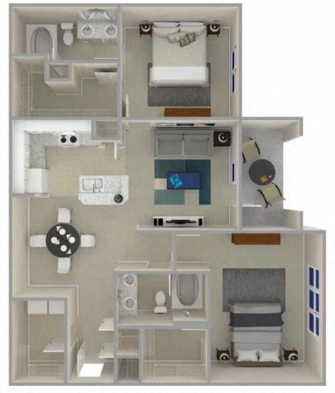 Floor plan for 2 beds, 2 baths, 1182 sqft